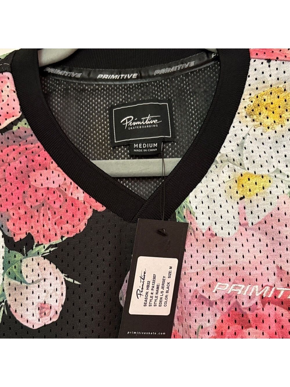 Primitive Skateboarding Floral Long Sleeve Mesh Top - Pink & Black - Picture 2 of 4
